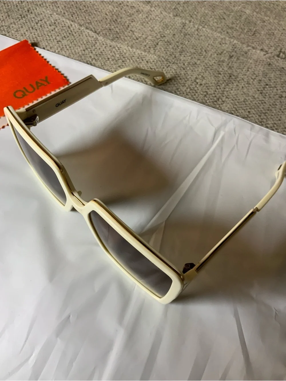 Quay Australia Cream Square Frame Sunglasses with Brown Gradient Lenses